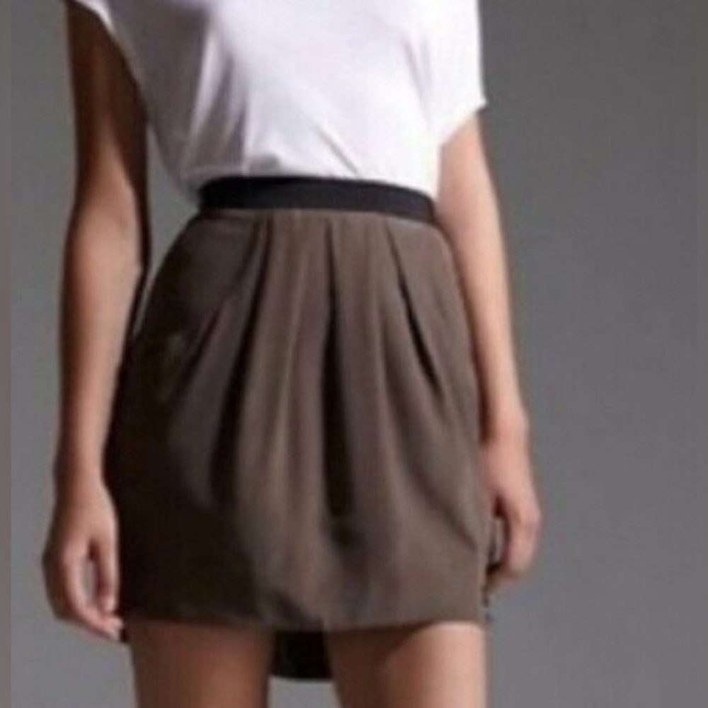 BCBGMAXAZRIA | 100% Silk Chocolate Brown & Black Skirt w/ Pockets Size 0 XS